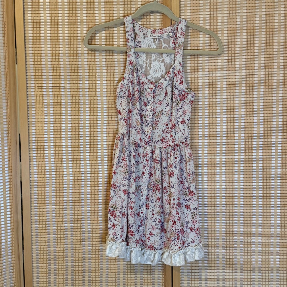Liberty Love Floral Lace Racerback Mini Dress Cream Pink Purple Small